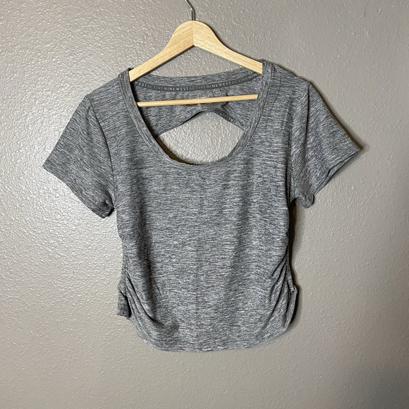 Nine West Women's Active Fitted Cinched Crop T-Shirt - Yellow Gray Pink - Picture 3 of 5